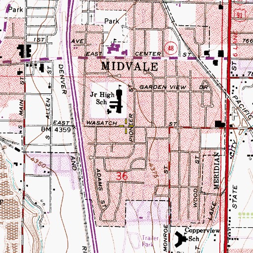 Topographic Map of Midvale Junior High School, UT
