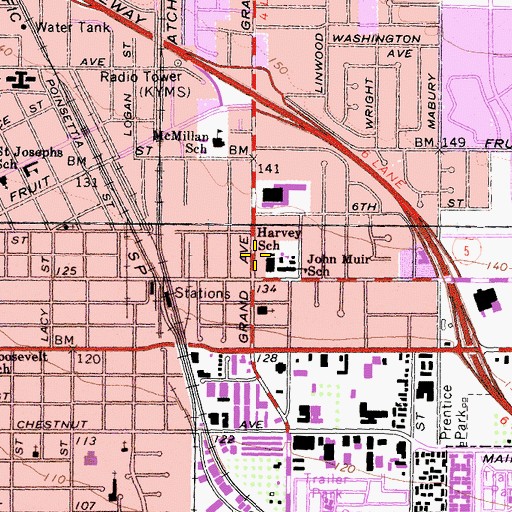 Topographic Map of Harvey School, CA