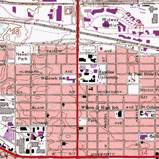 Topographic Map of Hamline University, MN