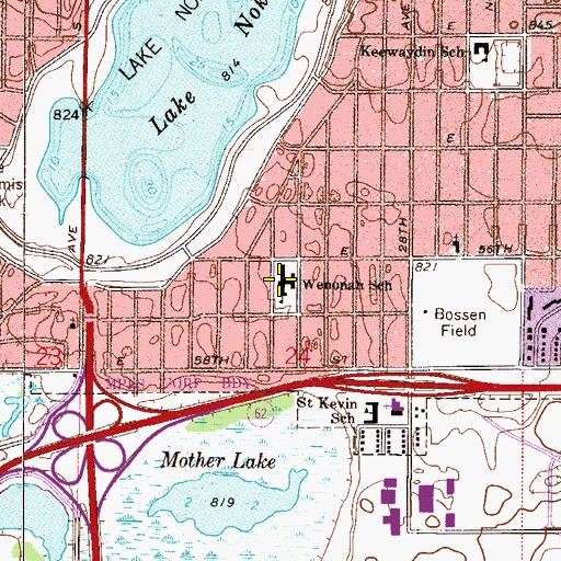 Topographic Map of Lake Nokomis Community Wenonah Campus, MN