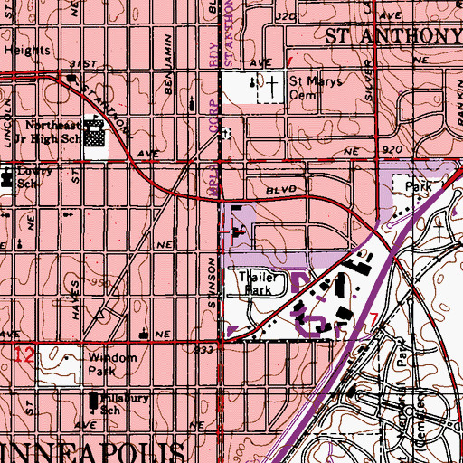 Topographic Map of Saint Charles Borromeo School, MN