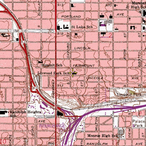 Topographic Map of Linwood Monroe Arts Plus - Lower Campus, MN