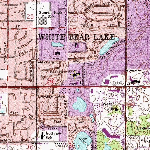 Topographic Map of Parkview Elementary School, MN