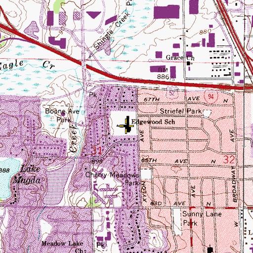 Topographic Map of Edgewood Elementary School, MN