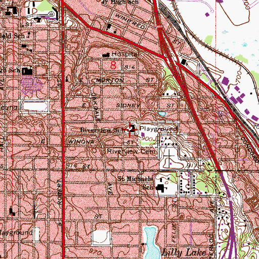 Topographic Map of Riverview Elementary West Side School of Excellence, MN