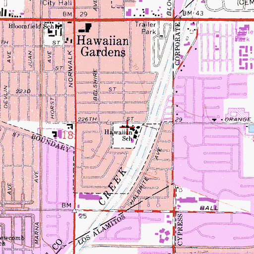 Topographic Map of Hawaiian Elementary School, CA