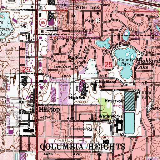 Topographic Map of Columbia Heights High School, MN