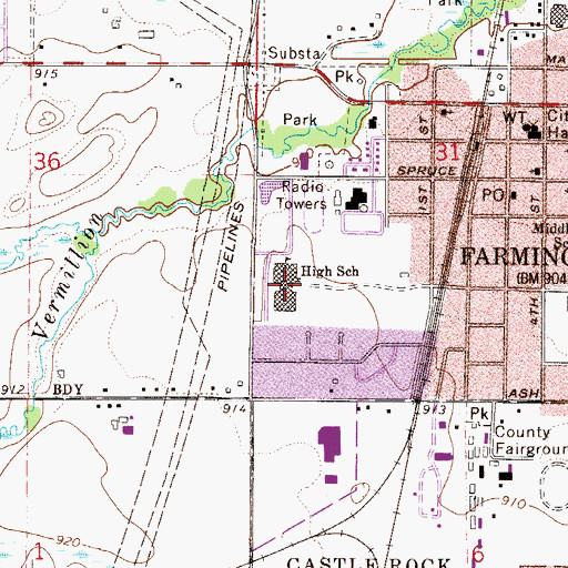 Topographic Map of Farmington High School, MN