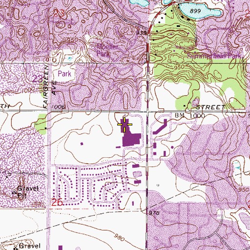 Topographic Map of Highland Elementary School, MN