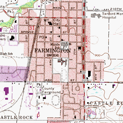 Topographic Map of Farmington Elementary School, MN