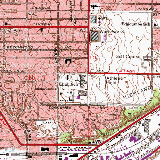 Topographic Map of Highland Park Middle School, MN