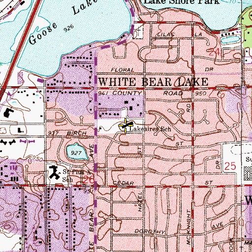 Topographic Map of Lakeaires Elementary School, MN