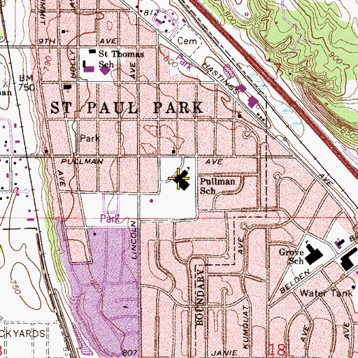 Topographic Map of Pullman Elementary School, MN