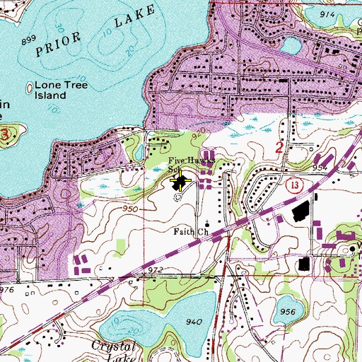 Topographic Map of Five Hawks Elementary School, MN