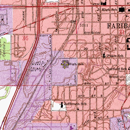 Topographic Map of Faribault High School, MN