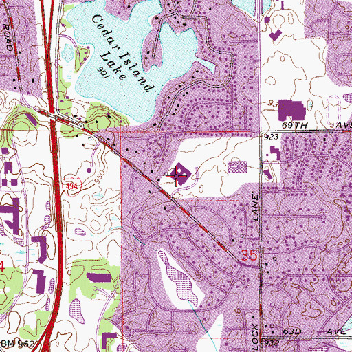 Topographic Map of Oak View Elementary School, MN