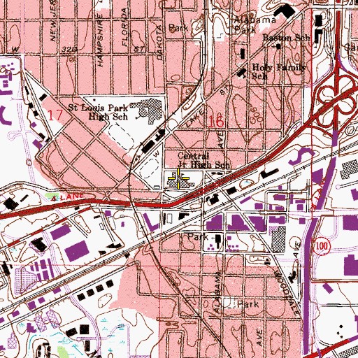 Topographic Map of Park Spanish Immersion Elementary School, MN