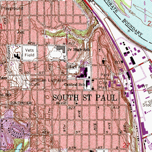 Topographic Map of South Saint Paul Junior High School, MN