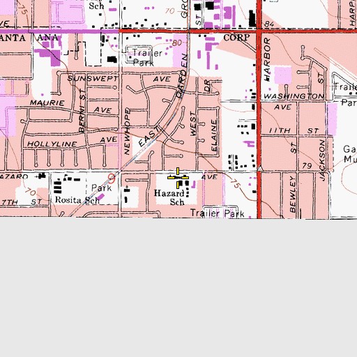 Topographic Map of Hazard Elementary School, CA