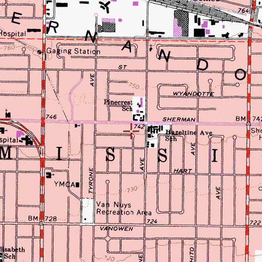 Topographic Map of Hazeltine Elementary School, CA