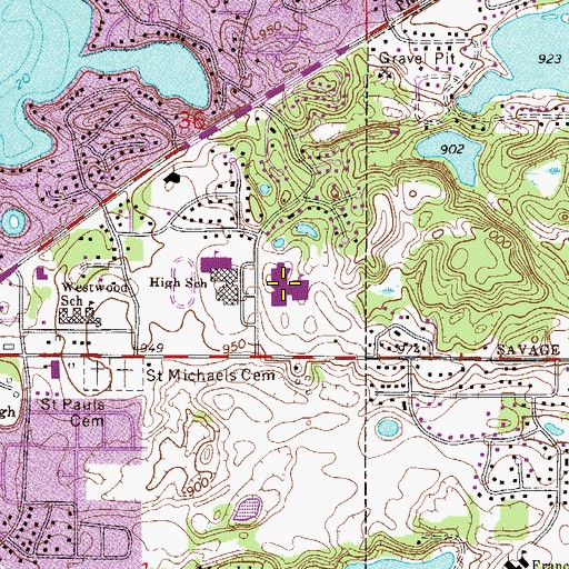 Topographic Map of Hidden Oaks Middle School, MN