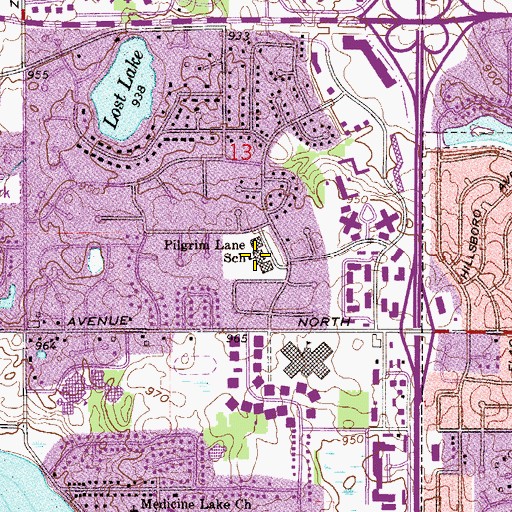 Topographic Map of Pilgrim Lane Elementary School, MN