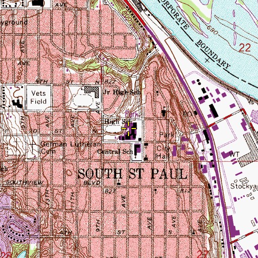 Topographic Map of South Saint Paul Secondary School, MN