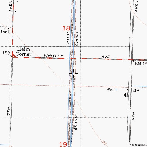 Topographic Map of Helm-Lewis Ditch, CA