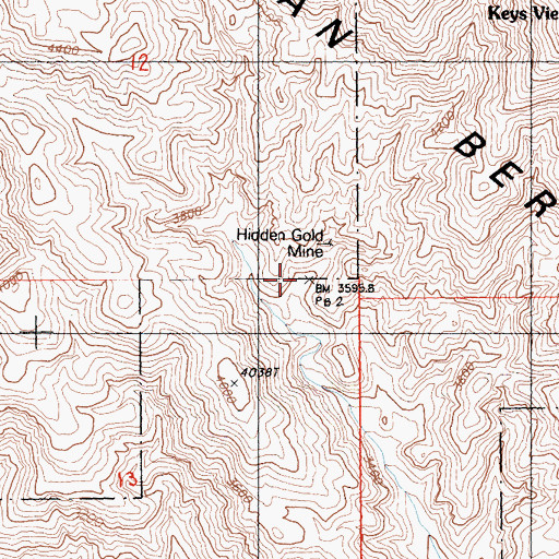Topographic Map of Hidden Gold Mine, CA