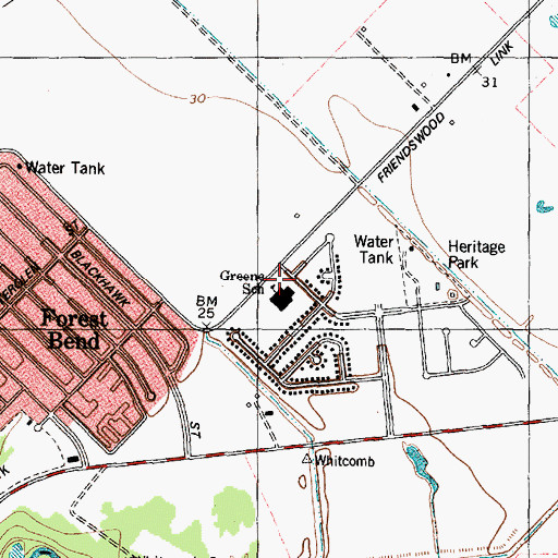 Topographic Map of P H Greene Elementary School, TX