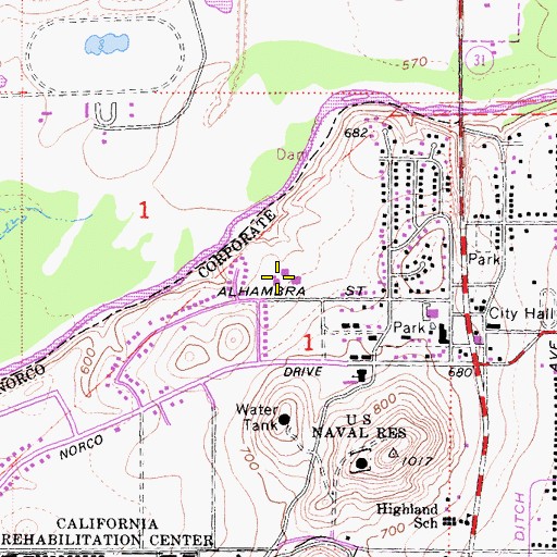 Topographic Map of Highland Elementary School, CA