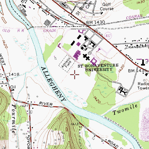 Topographic Map of McGraw-Jennings Athletic Fields, NY