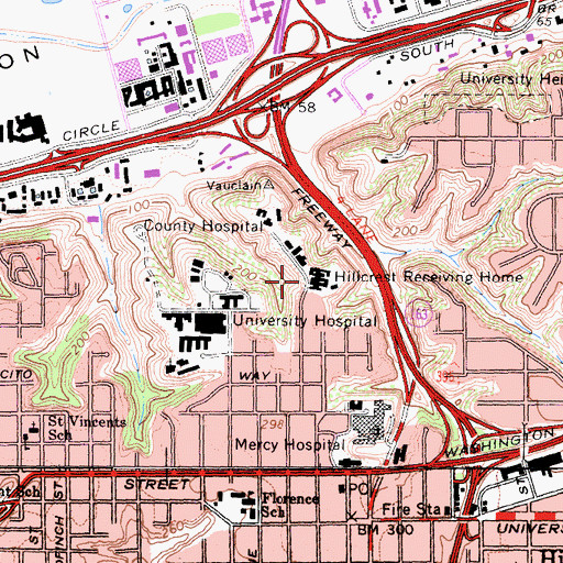 Topographic Map of Hillcrest Receiving Home, CA