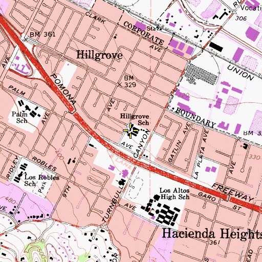 Topographic Map of Hillgrove School, CA