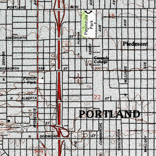 Topographic Map of Portland Opportunities Industrial Center, OR