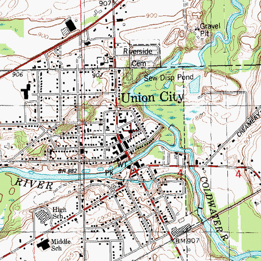 Topographic Map of Union City Police Department, MI