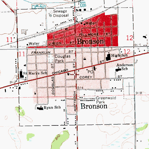 Topographic Map of Bronson Fire Department, MI