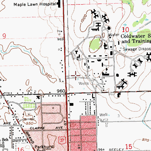 Topographic Map of State Public School at Coldwater Historical Marker, MI