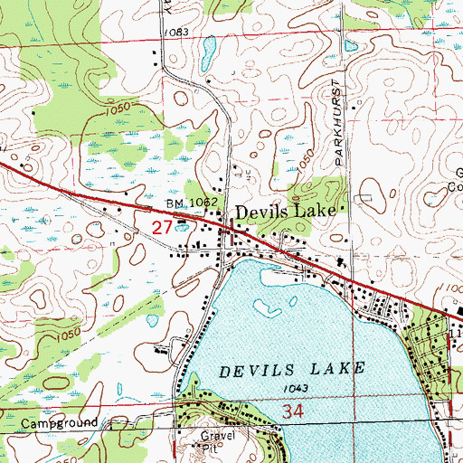 Topographic Map of Devils Lake (historical), MI