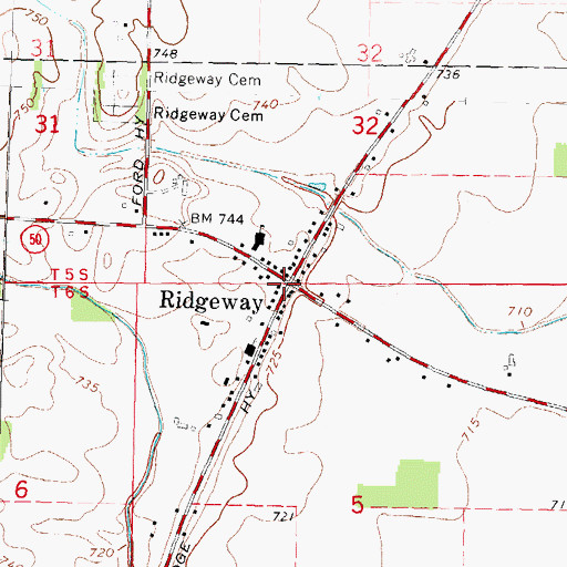 Topographic Map of Ridgeway Post Office, MI