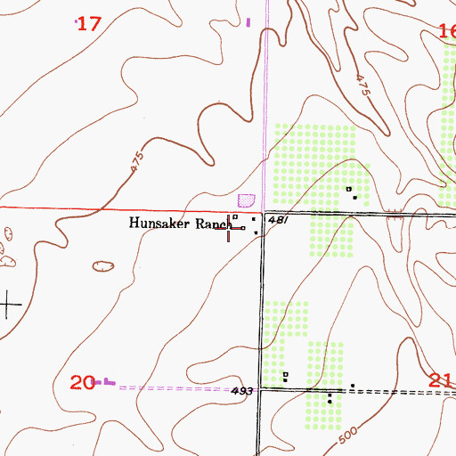 Topographic Map of Hunsaker Ranch, CA