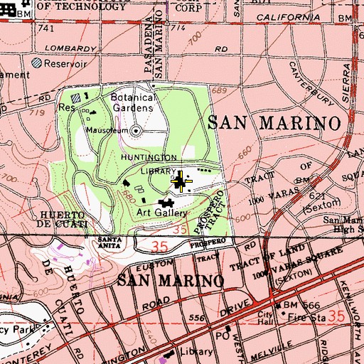 Topographic Map of Huntington Library, CA
