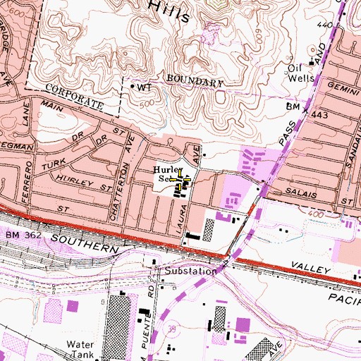 Topographic Map of Hurley Elementary School, CA
