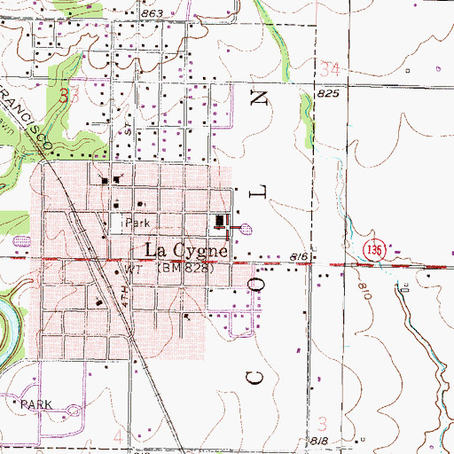 Topographic Map of La Cygne Elementary School, KS