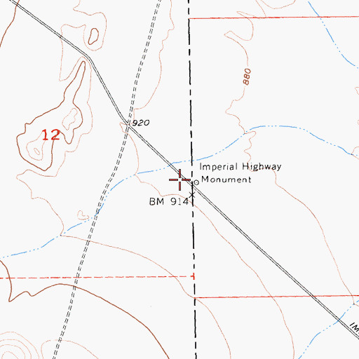 Topographic Map of Imperial Highway Monument, CA
