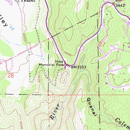 Topographic Map of Inaja Memorial Park, CA