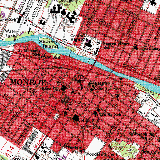 Topographic Map of Monroe Historical Museum, MI