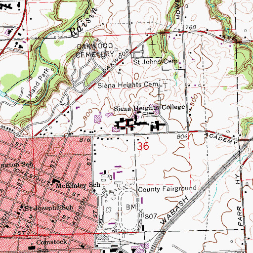 Topographic Map of Sacred Heart Hall, MI