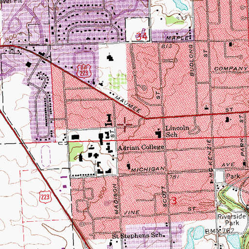 Topographic Map of Estes Hall, MI