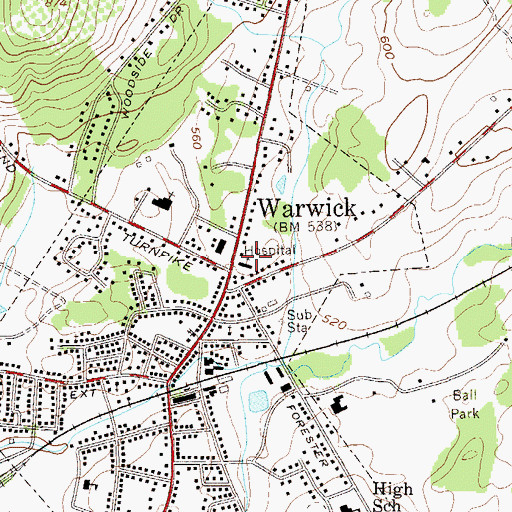 Topographic Map of Warwick Reformed Church, NY